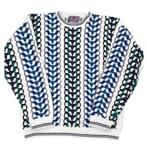 Vintage 80s 90s Concrete Mix Acrylic Printed Sweater Men's Size Large Eclectic